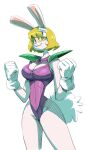  2021 5_fingers anthro armor big_breasts blonde_hair boobwindow breasts buckteeth carrot_(one_piece) cleavage clothed clothing cosplay crossover crossover_cosplay dragon_ball dragon_ball_z female fingers fur gloves hair handwear hi_res lagomorph leotard leporid looking_at_viewer mammal minkmen_(one_piece) one_piece portrait pose rabbit red_eyes riipley scouter scut_tail short_tail small_waist smile solo teeth three-quarter_portrait topwear unitard 