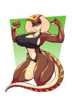  absurd_res anthro athletic athletic_female big_breasts breasts butt cobra female flexing hi_res looking_at_viewer muscular muscular_female reptile scalie shandi snake snake_hood solo theoverloader 