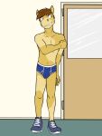  3:4 anthro blue_briefs briefs bulge clothed clothing covering_chest equid equine footwear fuze hi_res horse male mammal shoes sneakers solo topless underwear underwear_only white_seam_underwear 