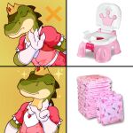  1:1 absurd_res anthro brittany diaper dinosaur female hi_res meme padded padding pink_diaper potty reptile scalie solo yipthecoyotepup 