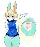  animal_crossing anthro blonde_hair blue_clothing blue_eyes blue_jacket blue_topwear blush bottomwear bulge butt butt_shot clothing countershade_butt countershade_face countershading dialogue digital_media_(artwork) english_text fredek666 fur girly green_body green_fur hair hi_res jacket lagomorph leporid male mammal multiple_poses nintendo panties panties_bulge pattern_bottomwear pattern_clothing pattern_panties pattern_underwear penis_in_panties portrait pose rabbit sasha_(animal_crossing) shaded simple_background smile smug solo standing striped_bottomwear striped_clothing striped_panties striped_underwear stripes talking_to_viewer text three-quarter_portrait topwear underwear video_games white_background white_body white_fur 