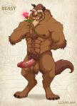  abs anthro balls beast_(disney) beauty_and_the_beast bodily_fluids disney dripping erection flower genital_fluids genitals hi_res humanoid_genitalia humanoid_penis lovkuma male mammal nipples nude penis plant precum precum_drip rose_(flower) solo 