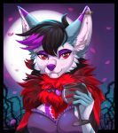  2021 absurd_res anthro black_hair breasts canid canine clothed clothing digital_media_(artwork) eyebrows eyelashes female fur hair hi_res ketty mammal moon night outside purple_nose red_eyes sky solo white_body white_fur 