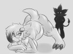  4:3 ambiguous_gender anthro being_watched breasts claws crossed_arms duo eyewear female glasses gloves_(marking) greyscale hi_res jack-o&#039;_pose leg_markings legendary_pok&eacute;mon looking_at_another lycanroc markings midnight_lycanroc monochrome neksu_(pokesona) nintendo pok&eacute;mon pok&eacute;mon_(species) pose scar silhouette smile socks_(marking) solgaleo tetsushi video_games zelena_(thatonevocals) 