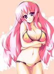  akikaze_tsumuji bad_id bad_pixiv_id bikini blue_eyes breast_hold breasts cleavage covered_nipples large_breasts long_hair megurine_luka pink_hair smile solo standing swimsuit very_long_hair vocaloid 
