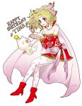  1girl bare_shoulders blonde_hair blue_eyes bow breasts cape capelet cloak commentary_request detached_sleeves dress earrings elbow_gloves final_fantasy final_fantasy_vi gloves graphite_(medium) hair_ribbon jewelry long_hair moogle pantyhose ponytail ribbon tina_branford traditional_media 