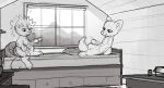  2017 anthro bass_guitar bottomless box can canid canine clothed clothing container cooper_(scratch21) detailed_background digital_drawing_(artwork) digital_media_(artwork) duo felid fox fur furniture greyscale guitar hair happy inside kitchiki lion male mammal mane matt_(scratch21) monochrome mountain musical_instrument narrowed_eyes nude pantherine pillow plucked_string_instrument red_fox scratch21 sitting sketch sky smile string_instrument tail_tuft topless tuft window 