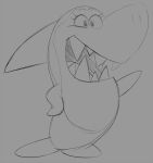  black_and_grey eyelashes female fin fish hanna-barbera jabberjaw jabberjaw_(character) jellystone_(hbo_max) marine monochrome open_mouth open_smile sbshouseofpancakes shark sharp_teeth sketch smile solo standing teeth tongue 