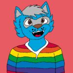  anthro blue_body blue_fur clothing connor fur grey_hair hair lgbt_pride male mammal multicolored_clothing multicolored_shirt multicolored_topwear pride_colors procyonid raccoon rainbow_clothing rainbow_shirt rainbow_topwear shirt solo topwear 