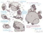  accipitriform andromorph avian belly big_belly bird bone_pattern clothing english_text hi_res holidays intersex lutrine male mammal moblie moblie_(character) monochrome mustelid overeating overweight stuffing sweater text thanksgiving topwear vulture weight_gain 