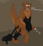  absurd_res anthro bodily_fluids bound claws drone dronification genitals goo_transformation hi_res humanoid_genitalia humanoid_penis hyper hyper_genitalia kobold lizard male nude penis reptile scalie simple_background slightly_chubby solo sstinkies transformation 