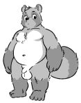  2021 anthro balls belly canid canine flaccid genitals hi_res humanoid_genitalia humanoid_hands humanoid_penis kemono male mammal moobs navel overweight overweight_male penis raccoon_dog simple_background solo tanuki white_background witherrose1 