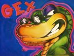  90&#039;s anthro boneitis colored_pencil_(artwork) copic eyewear gecko gex_(series) gex_the_gecko gouache_(artwork) leering lizard looking_back male marker_(artwork) painting_(artwork) reptile saturated_colors scalie smile smirk solo sunglasses traditional_media_(artwork) video_games 
