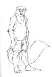  2001 5_toes anthro barefoot biped bottomwear circles_(comic) clothing elbow_tuft feet fluffy fluffy_tail front_view full-length_portrait greyscale head_tuft k-9 long_tail low_res male mammal martin_miller mephitid monochrome plantigrade portrait shirt shorts sketch skunk slightly_chubby slightly_chubby_anthro slightly_chubby_male smile solo standing tank_top toes topwear traditional_media_(artwork) tuft 