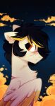  black_hair bust_portrait cloudscape ears_back equid equine fan_character feral folded_wings hair hasbro hi_res looking_back male mammal mirtash my_little_pony night pegasus pivoted_ears portrait scared side_view sky solo star wings 