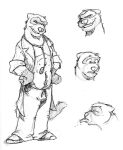  2002 anthro arm_tuft biped bodily_fluids body_hair bottomwear bulge circles_(comic) clothed clothing domestic_ferret ears_back expression_sheet eyes_closed facial_markings footwear front_view gloves_(marking) greyscale grin hands_on_hips happy_trail head_markings head_tuft k-9 male mammal markings mask_(marking) medical_instrument monochrome mustela mustelid musteline navel open_clothing open_shirt open_topwear pants pecs pivoted_ears roger_(circles) saliva scientific_instrument shirt shoes sketch smile smug sneer solo standing stethoscope teeth thin_tail tongue tongue_out topwear traditional_media_(artwork) true_musteline tuft worried 