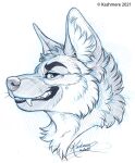  2021 black_lips canid canine fur headshot_portrait kashmere lips looking_at_viewer mammal portrait smile solo teeth traditional_media_(artwork) 