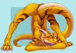  2021 absurd_res anthro blue_background blush butt dragon goldy_(golden.dragon) hi_res ifus jack-o&#039;_pose male nude pose scalie simple_background solo western_dragon 