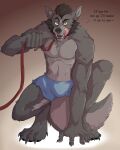  4:5 absurd_res anthro bottomwear canid canine canis clothing collar cutoffs denim denim_clothing hi_res leash licking licking_lips male mammal ricky_wulff shorts solo tongue tongue_out were werecanid werecanine werewolf wolf 