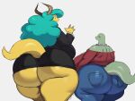  anthro big_breasts big_butt blue_hair bottomwear breasts butt clothing curvy_figure denim denim_clothing dragon duo female grace_(sssonic2) green_body green_scales hair hi_res horn huge_breasts huge_butt jeans lime_(sssonic2) lizard mature_female miniskirt pants pencil_skirt reptile scales scalie skirt sssonic2 standing thick_thighs voluptuous wide_hips yellow_body yellow_scales 
