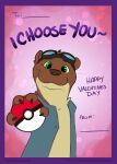  anthro black_nose brown_body bryce_daeless clothing countershading english_text green_eyes hi_res holiday_message holidays lutrine male mammal mustelid nintendo paws pok&eacute;ball pok&eacute;mon scruffasus shirt tan_body text topwear valentine&#039;s_day video_games 