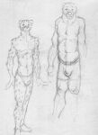  2001 anthro arthur_korsky biped boxers_(clothing) bulge cheetah circles_(comic) clothed clothing duo felid feline front_view full-length_portrait fur greyscale guide_lines hi_res k-9 ken_brassai male mammal monochrome navel pecs portrait sketch skinny_anthro skinny_male speedo spots spotted_body spotted_fur standing swimwear topless topless_anthro topless_male traditional_media_(artwork) underwear underwear_only ursid 
