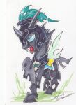  armor arthropod blue_eyes changeling evening_breeze exoskeleton feral friendship_is_magic hi_res hole_(anatomy) hooves insect_wings male my_little_pony quadruped slifertheskydragon solo wings 