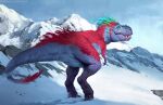  2021 ambiguous_gender day detailed_background digital_media_(artwork) dinosaur feral fur honovy outside reptile scalie sky snow solo teeth 