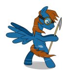  alpha_channel blue_body blue_eyes brown_hair cutie_mark edowaado equid equine eyewear fan_character feathered_wings feathers goggles hair harpoon hasbro hooves male mammal mane melee_weapon my_little_pony pegasus polearm quadruped seaward_skies solo spear weapon wings 