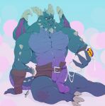  absurd_res activision anthro arkanoego balls belt blue_body bodily_fluids bubba_(spyro) cum dragon erection genital_fluids genitals hi_res horn humanoid_genitalia humanoid_penis male mostly_nude muscular muscular_anthro muscular_male pecs penetrable_sex_toy penis rescued_dragons_(spyro) scalie sex_toy solo spyro_reignited_trilogy spyro_the_dragon video_games wings 