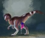  2021 allosaurid allosaurus bodily_fluids butt cum dinosaur erection feral genital_fluids genitals leaking looking_at_viewer looking_back male nude penis phinja precum presenting presenting_hindquarters presenting_penis raised_tail reptile scalie solo theropod 