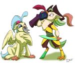  2017 abdominal_bulge ambiguous_gender anthro avian beak belly bird bulge captain_celaeno_(mlp) english_text european_mythology feathered_wings feathers female female/ambiguous female_pred feral friendship_is_magic greek_mythology group grubber gyrotech hasbro hi_res hippogriff holding_object holding_sword holding_weapon melee_weapon my_little_pony my_little_pony:_the_movie_(2017) mythological_avian mythology open_mouth oral_vore parrot ponythroat princess_skystar_(mlp) same_size_vore simple_background swallowing sword tempest_shadow_(mlp) text vore weapon wings 