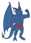  2017 2_horns 2_toes 4_fingers anthro barefoot belly big_abs big_biceps big_muscles big_quads black_claws black_horn black_spikes blue_arms blue_belly blue_body blue_butt blue_chest blue_claws blue_dragon_(character) blue_face blue_feet blue_fingers blue_frill blue_hands blue_legs blue_membrane blue_neck blue_scales blue_tail blue_toes blue_wings bristol bulge butt claws clothed clothed_anthro clothed_male clothing colored digital_drawing_(artwork) digital_media_(artwork) dragon feet fingers fist flat_colors flexing flexing_bicep flirting flirting_with_viewer frill_(anatomy) front_view full-length_portrait gold_(metal) gold_jewelry gold_ring happy head_horn horn horn_jewelry horn_ring huge_muscles huge_pecs humanoid_hands jewelry looking_aside male male_anthro manly membrane_(anatomy) muscular muscular_anthro muscular_male navel no_sclera obliques open_mouth open_smile portrait pose red_eyes red_speedo ring_(jewelry) scales scalie serratus sharp_teeth simple_background smile smiling_at_viewer solo speedo_only spiked_tail spikes spikes_(anatomy) standing teeth toes topless topless_anthro topless_male triceps white_background wing_claws wings 