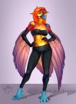  absurd_res anchors_art_studio anthro avian beak female hi_res leggins pinup pose rubber solo wings 