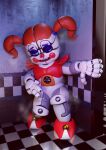  2021 animatronic baby_(fnafsl) blue_eyes bodily_fluids circus_baby circus_baby_(fnaf) clothing clown clown_nose female five_nights_at_freddy&#039;s genital_fluids hair hi_res humanoid machine pussy_juice red_clothing red_hair robot sister_location solo unknown_artist video_games white_body 