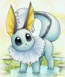 ambiguous_gender blue_body cheek_tuft digitigrade eevee eeveelution facial_tuft feral frill_(anatomy) grass head_tuft hi_res hybrid membrane_(anatomy) membranous_frill neck_frill nintendo otakuap plant pok&eacute;mon pok&eacute;mon_(species) puddle quadruped shaded solo tail_frill tuft vaporeon video_games water 
