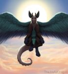  angel_dragon balls dragon fluffy flying fur genitals hi_res knot looking_at_viewer male paws penis sky slit solo sun thejoyfuldragon wings 