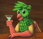  alcohol anthro avian beak beverage bird_feet brown_eyes cocktail cocktail_glass container cup drinking_glass feathered_crest feathered_wings feathers glass glass_container glass_cup green_body gryphon gyrotech head_crest hi_res kalimu_(summerium) male martini mythological_avian mythology open_mouth solo tongue tongue_out wings 
