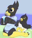  anthro avian bird diaper diaper_under_clothing falcon falconid hi_res kibacpup male nephy_abdl_(peregrine) onesie peregrine_falcon plushie solo 