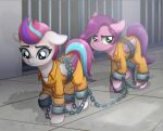  bound chain chained clothed clothing dungeon duo equid equine female feral fully_clothed handcuffs hasbro horse mammal mlp_g5 my_little_pony my_little_pony:_a_new_generation pipp_petals_(mlp) pony prison prison_jumpsuit prison_uniform prisoner restrained restraints shackles submissive submissive_female toxiccolour zipp_storm_(mlp) 