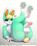  &lt;3 2021 4_fingers animal_crossing anthro anus backsack balls big_butt big_penis blonde_hair butt countershade_torso countershading digital_media_(artwork) don_ko eyelashes fingers fur genitals girly green_body green_fur hair half-erect hi_res humanoid_genitalia humanoid_penis lagomorph leporid looking_at_viewer male mammal multicolored_body nintendo nipples nude pawpads paws penis presenting presenting_hindquarters presenting_penis purple_eyes rabbit sasha_(animal_crossing) shaded short_hair simple_background solo text thick_thighs tongue url video_games white_body 