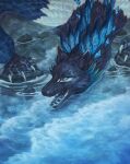  ambiguous_gender blue_eyes blue_theme dragon feral partially_submerged sharp_teeth solo susante teeth water wyvern 