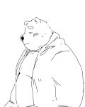  2021 4:5 anthro belly blush bodily_fluids clothing eyes_closed hi_res kemono male mammal monochrome overweight overweight_male pommn_mn shirt simple_background solo sweat topwear ursid white_background 