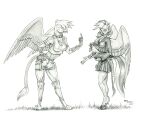  2021 4:3 ambiguous_gender anthro armband avian baron_engel beak bottomwear bracelet breasts clothing cockatrice collar duo european_mythology eyebrows feathered_wings feathers female friendship_is_magic gilda_(mlp) graphite_(artwork) greek_mythology greyscale gryphon hand_on_hip hasbro hippogriff hooves jewelry midriff monochrome my_little_pony mythological_avian mythology navel open_beak open_mouth pencil_(artwork) scalie school_uniform sculpture shirt silverstream_(mlp) skirt spiked_armband spiked_bracelet spiked_collar spikes statue tank_top topwear traditional_media_(artwork) uniform wings 
