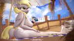  16:9 3d_(artwork) 4k absurd_res anthro anthrofied big_butt blonde_hair butt derpy_hooves_(mlp) digital_media_(artwork) equid equine eyewear female friendship_is_magic genitals glasses grey_body hair hasbro hi_res mammal my_little_pony pegasus pussy sitting solo steamyart umbrella widescreen wings 