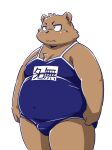  2021 absurd_res anthro belly black_nose brown_body brown_fur bulge clothing fur hi_res kemono male mammal one-piece_swimsuit overweight overweight_male school_swimsuit simple_background solo swimwear takagi_kyou text translated ursid white_background 