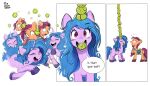  2021 ball ball_in_mouth better_version_at_source digital_media_(artwork) duo earth_pony english_text equid equine erzhuxa eyes_closed female feral fetlocks fur hair hasbro hi_res hooves horn horse impalement izzy_moonbow_(mlp) mammal mlp_g5 mouth_hold my_little_pony open_mouth open_smile pony purple_body saddle_bag simple_background smile speed_lines sunny_starscout_(mlp) teeth tennis_ball text tongue unicorn white_background 