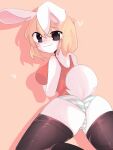  3:4 absurd_res anthro blonde_hair blue_clothing blue_panties blue_underwear bottomwear carrot_(one_piece) clothing female fur hair hi_res kemono lagomorph legwear leporid long_ears mammal marinemarines2 one_piece panties pattern_bottomwear pattern_clothing pattern_panties pattern_underwear rabbit shirt smile stockings striped_bottomwear striped_clothing striped_panties striped_underwear stripes topwear underwear white_body white_fur 