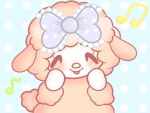  4:3 accessory anthro blue_background blush bovid bow caprine digital_drawing_(artwork) digital_media_(artwork) eyelashes eyes_closed female fluffy fur hair_accessory hair_bow hair_ribbon mammal musical_note my_sweet_piano onegai_my_melody open_mouth pink_body pink_fur pink_wool ribbons sanrio semi-anthro sheep simple_background smile solo wool_(disambiguation) wool_(fur) yellow_nose 
