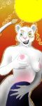  anthro apron apron_only clothing felid female green_eyes hi_res light lion lips mammal mostly_nude nipples pantherine pink_nipples remoblockade solo sunlight thick_bottom_lip white_body 
